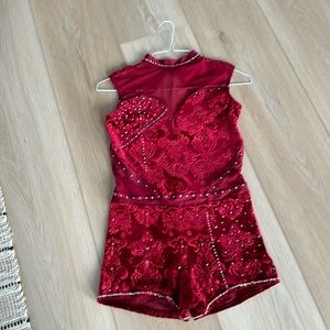 Adult M dance costume one piece shorts sequined. Cherry burgundy color